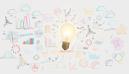 lightbulb business wall background. concept for new ideas with innovation and creativity.