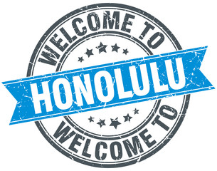 welcome to Honolulu blue round vintage stamp