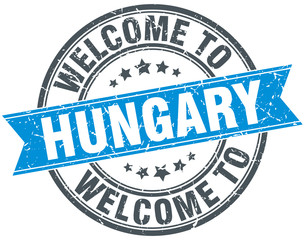 Fototapeta premium welcome to Hungary blue round vintage stamp