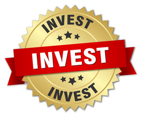 invest 3d gold badge with red ribbon