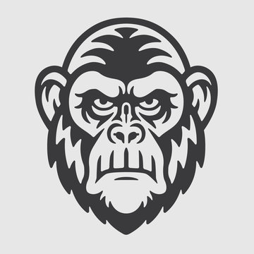 Angry Ape Chimpanzee Head Logo Mascot Emblem