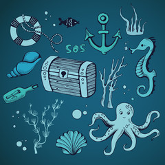 cute sea objects collection. vector illustration - 139936588