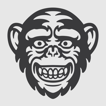 Happy Ape Chimpanzee Head Logo Mascot Emblem