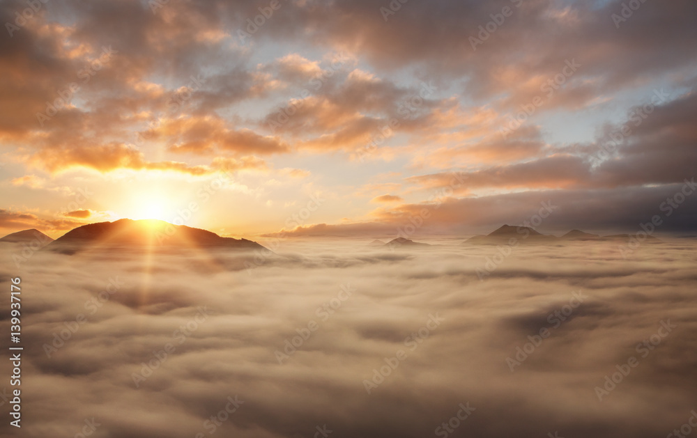 Canvas Prints nature background, sunset above the clouds with copy space