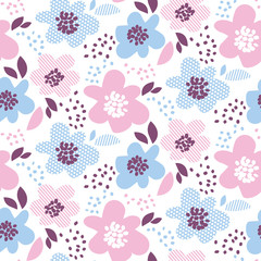 Tender color abstract floral seamless pattern in geometry style. Spring flower surface design for wrapping paper, fabric, cloth, print. vector illustration