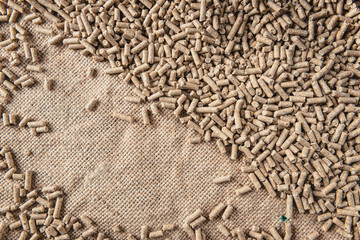Feed pellets on sacking