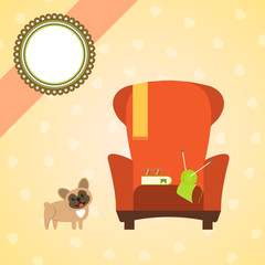 Blank poster for National Grandparents Day with chair, book, spectacles and dog.