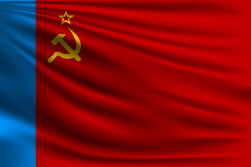 National flag of the Russian Republic in the USSR. The symbol of the state on wavy silk fabric. Realistic vector illustration.