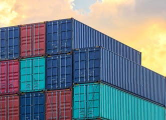 Fototapeta premium container ship in import export and business logistic.By crane ,Trade Port , Shipping.cargo to harbor.Aerial view.Top view.