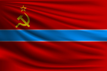 The national flag of the Republic of Uzbekistan in the USSR. The symbol of the state on wavy silk fabric. Realistic vector illustration.