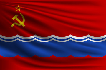National flag of the Republic of Estonia in the USSR. The symbol of the state on wavy silk fabric. Realistic vector illustration.
