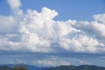 Obraz premium blue sky with big cloud and raincloud, art of nature beautiful, copy space for add text