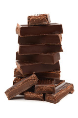 Dark chocolate on a white background