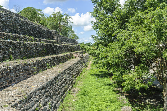 stairs of the ruins of the big pyramid Kinich kakmo of the city of Izamal in Yucatan, Mexico