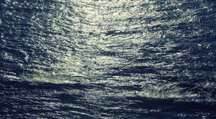 Ocean waves and the water surface at sunset