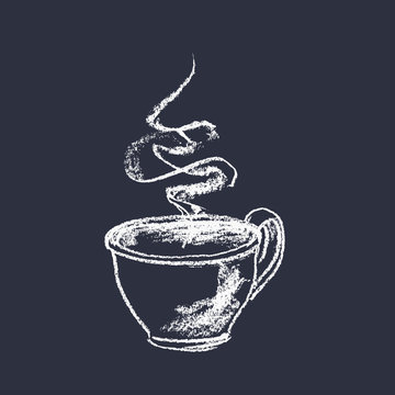 Fototapeta Sketch of a cup of tea against chalkboard painted by chalk. Menu. Coffee.  
