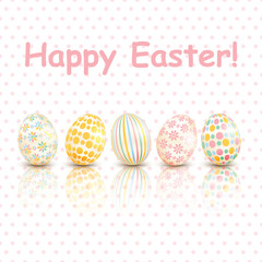 Colorful Happy Easter greeting card with eggs and text