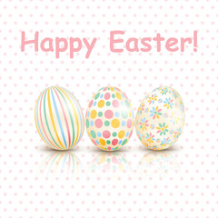 Colorful Happy Easter greeting card with eggs and text