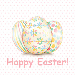 Colorful Happy Easter greeting card with eggs and text