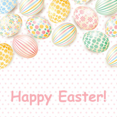 Colorful Happy Easter greeting card with eggs and text
