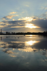 Morning landscape at the Senba lake, Mito, Ibaraki, Japan / The Senba lake is nearby the Kairakuen garden.
