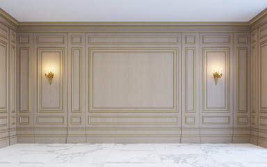 A classic interior with wood paneling. 3d rendering.