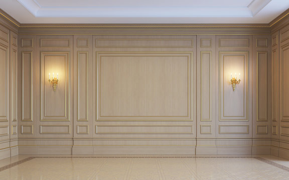 A classic interior with wood paneling. 3d rendering.