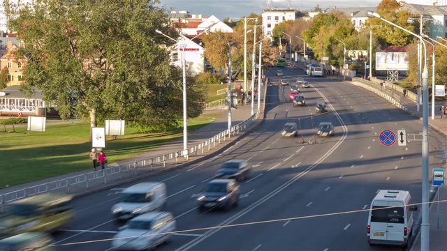 Cars on the road. Smooth, slider, time-lapse shot
