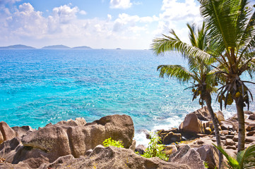 Obraz na płótnie Canvas Beach of the Seychelles, Island La Digue, Beach Anse Patates