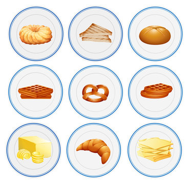 Different types of pastries on the plates