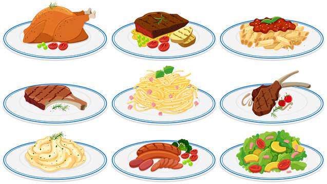 Different types of food on the plates