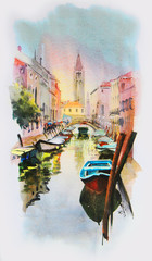Painting of Venice Italy, painted by watercolor © denys_kuvaiev