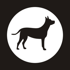 Vector silhouette of a dog on white circle