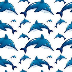 Seamless background design with blue dolphins