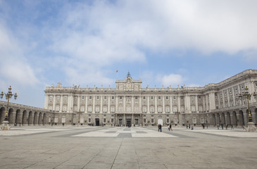 Fototapeta premium Tourists at Royal Palace in Madrid, Spain