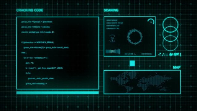 Technology Interface Coding Data Green Colored Screen Display Animation with glitch loopable
