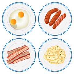 Breakfast set on four plates