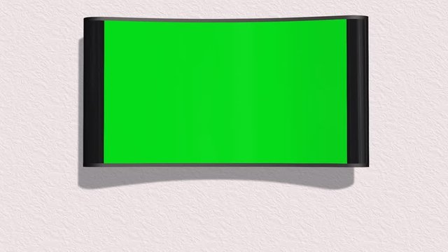  TV with green screen is switched on with remote control 