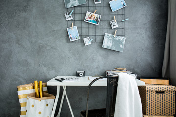 Home workspace with grey wall