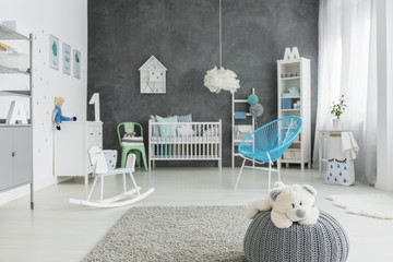 Child room with grey pouf