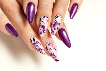 Washable wall murals Manicure Nail art service. Female manicure and floral patterns.