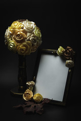 Photo frame decorated with hand-made silk roses (frame path included)