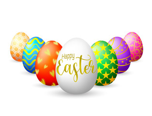 colorful decorated easter eggs. Happy Easter day concept, illustration isolated on white background.