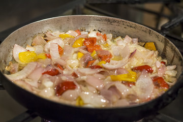 Aji (Chilli) Sauce - Peruvian chilli sauce preparation. Onion, garlic, rocoto,