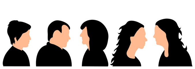 vector isolated silhouette portrait, collection, male and female
