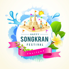 Naklejka premium Songkran Festival summer of Thailand design background, vector illustration