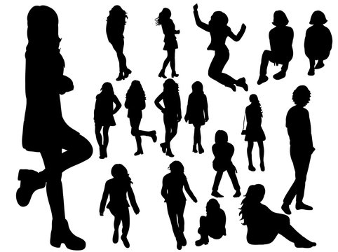  isolated silhouette teen girl collection