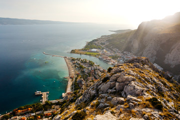 Top view from the fortress Stari Grad of the city of Omis, Croatia.