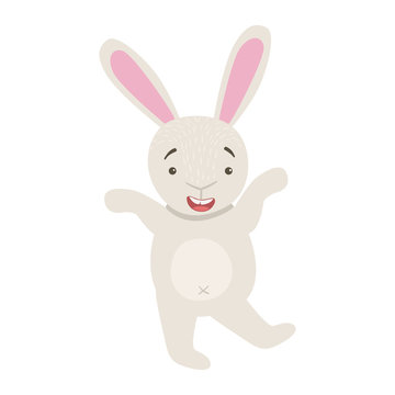 Bunny Cute Toy Animal With Detailed Elements Part Of Fauna Collection Of Childish Vector Stickers