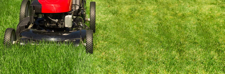 Lawn mower on green grass